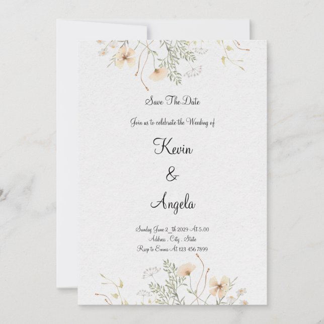 Invitación Elegante Floral Guardar la Fecha Boda (Anverso)