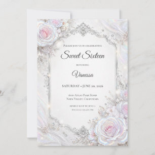 Invitación Elegante Floral Iridescente Cumpleaños 16