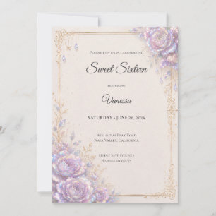 Invitación Elegante Floral Iridescente Cumpleaños 16