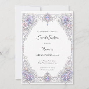 Invitación Elegante Floral Iridescente Cumpleaños 16