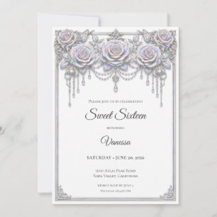 Invitación Elegante Floral Iridescente Cumpleaños 16
