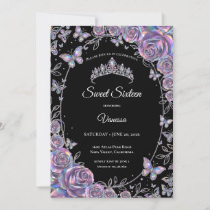 Invitación Elegante Floral Iridescente Cumpleaños Dulces 16