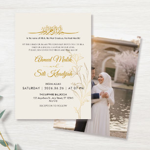 Invitación Elegante Floral Islámico Boda Nikah y Foto