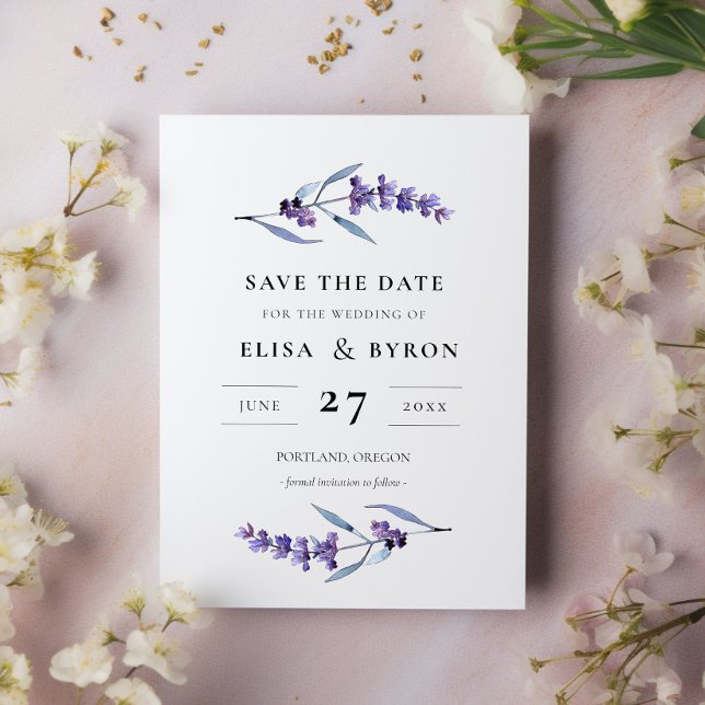 Invitación Elegante floral lavanda Guarde la fecha (Subido por el creador)