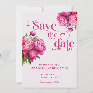 Invitación Elegante floral magenta peony salva la fecha