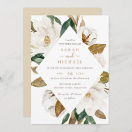 Invitación Elegante floral Magnolia Beige Boda Neutral