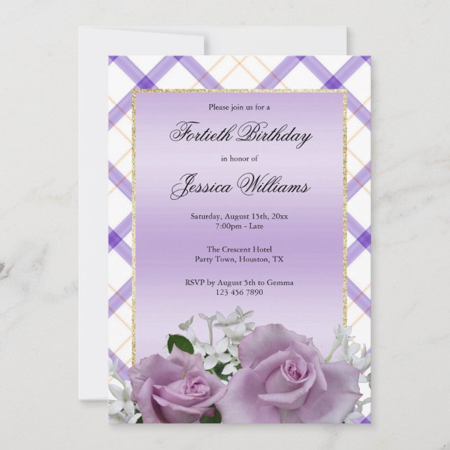 Invitación Elegante floral malauí 40 cumpleaños (Anverso)