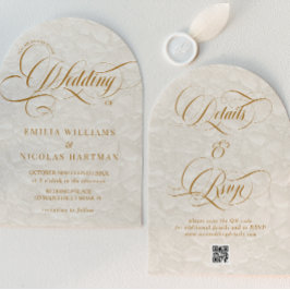 Invitación Elegante floral marfil boda todo en uno