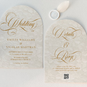 Invitación Elegante floral marfil boda todo en uno