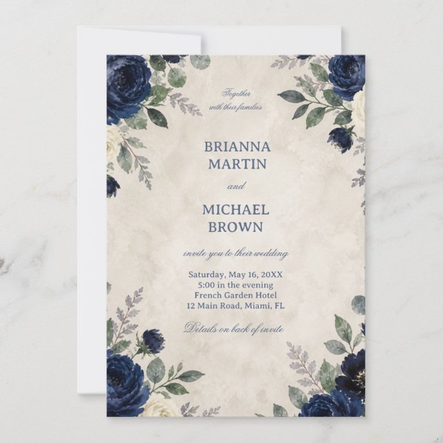 Invitación Elegante Floral Marina (Anverso)