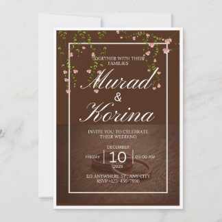 Invitación Elegante Floral Marrón Oscuro