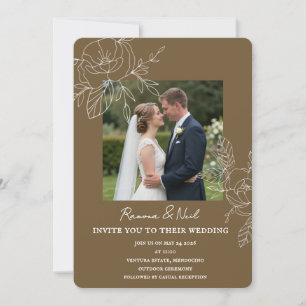 Invitación Elegante Floral Marrón Terroso Foto Boda