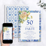 Invitación Elegante floral mediterránea de limón 50 cumpleaño<br><div class="desc">¡Celebra tu 50 año con estilo! Ya sea que planee un gran fiesta o algo más íntimo, esta Elegante Invitación Mediterránea de 50 Años con Flora de Limón marcará el tono de su día especial. Este diseño llamativo presenta una variedad de flores de limón color agua amarillo vibrante con toques...</div>