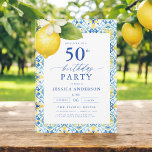 Invitación Elegante floral mediterránea de limón 50 cumpleaño<br><div class="desc">Celebre con estilo con una elegante invitación de cumpleaños floral de limón mediterráneo. Con sus limones amarillos y su frondosa vegetación, este diseño evoca el encanto del Mediterráneo, perfecto para un evento soleado y sofisticado. Los intrincados acentos florales le dan un toque fresco y acogedor, mientras que la tipografía elegante...</div>