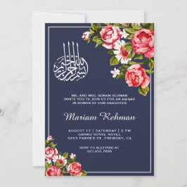 Invitación Elegante Floral Midnight Blue Baby Girl Aqiqah