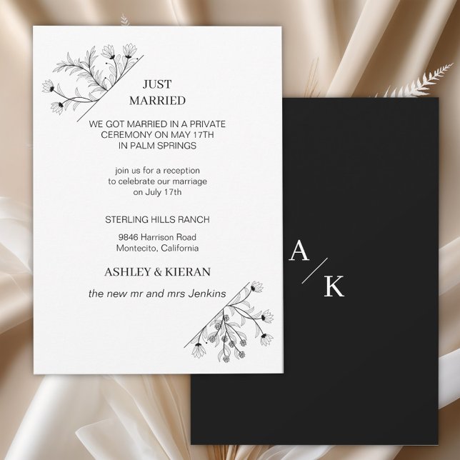 Invitación Elegante floral moderna en blanco y negro recién c (Subido por el creador)
