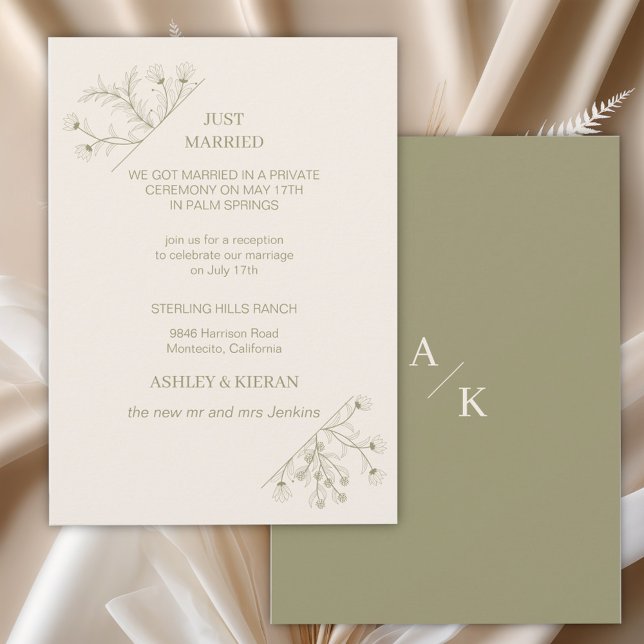 Invitación Elegante floral moderna mezs verde recién casada (Subido por el creador)