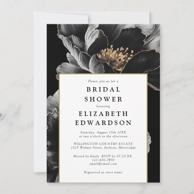 Invitación Elegante floral moderna QR Code Bridal Shower (Anverso)