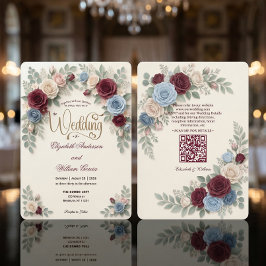 Invitación Elegante Floral Moderno Todo En Uno Código QR Boda
