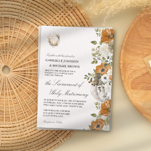 Invitación Elegante Floral Naranja Brillante Misa Nupcial Bod