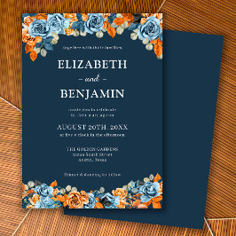 Invitación Elegante Floral Navy Óxido Terracota Oscura Boda