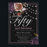 Invitación Elegante floral negra 50 y fabuloso cumpleaños<br><div class="desc">Esta invitación tiene todo lo que usted quiere para su ocasión especial,  flores elegantes,  luces de cuerda y tipografía personalizado en un impresionante fondo.</div>