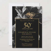Elegante Floral Negro y Dorado 50 Aniversario