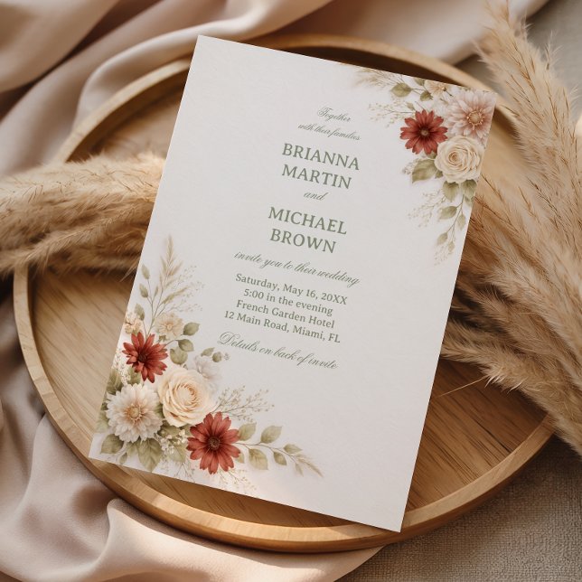 Invitación Elegante Floral Neutra Herrumbre (Subido por el creador)
