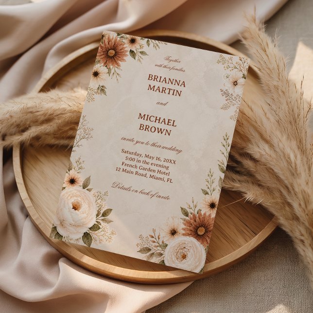 Invitación Elegante Floral Neutral Vintage (Subido por el creador)