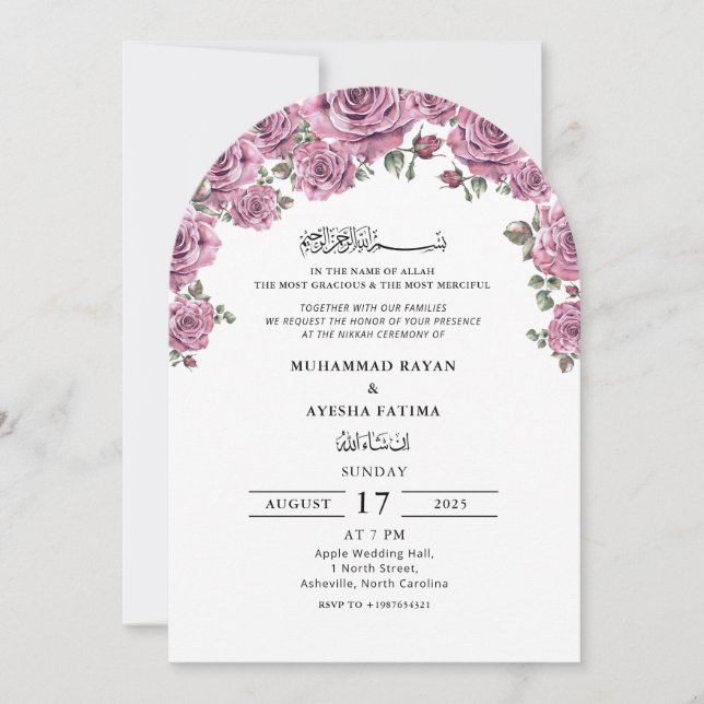Invitación Elegante floral Nikkah Boda islámico árabe (Anverso)