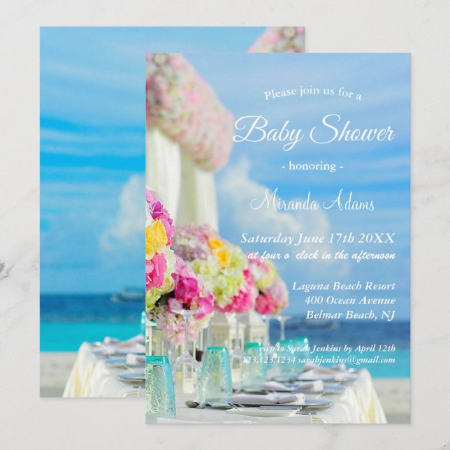 Invitación Elegante Floral Ocean Beach Summer Baby Shower (Anverso / Reverso)