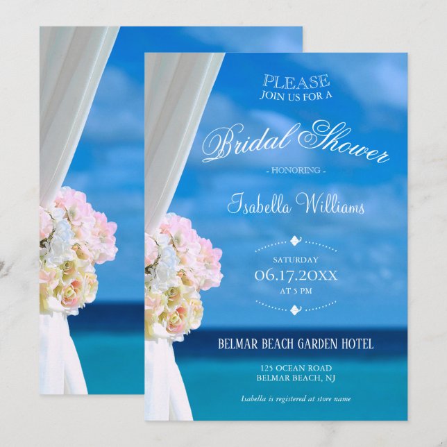 Invitación Elegante Floral Ocean Beach Summer Bridal Shower (Anverso / Reverso)