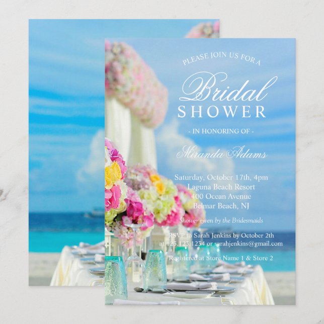 Invitación Elegante Floral Ocean Beach Summer Bridal Shower (Anverso / Reverso)