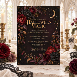 Invitación Elegante Floral Oscuro de Halloween Magia