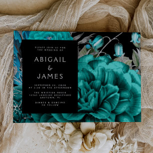 Invitación Elegante Floral Oscuro Malhumorado Teal Boda de Pl