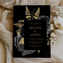 Elegante Floral Oscuro Moody Boda Negra Dorada