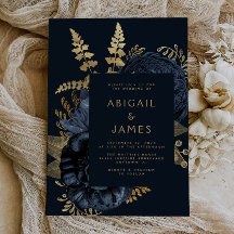Elegante Floral Oscuro Naval Azul Dorado Boda