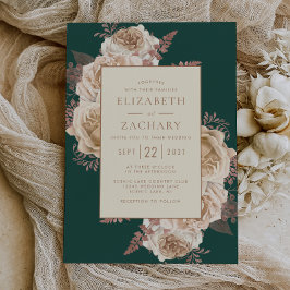 Invitación Elegante floral oscuro Rosa Verde azulado oro Boda