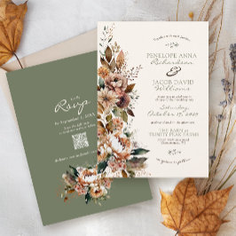 Invitación Elegante Floral Otoñal Verde Salvia Boho Boda de O