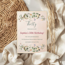 Invitación elegante floral para cumpleaños 30