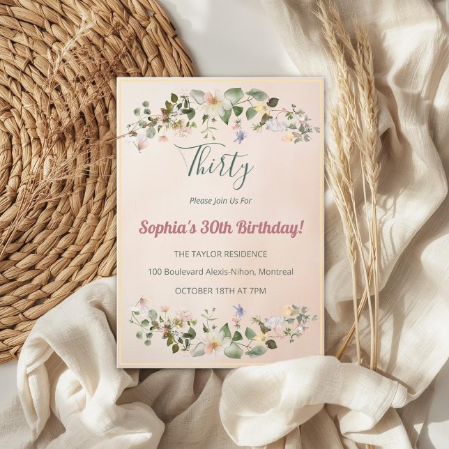 Invitación elegante floral para cumpleaños 30 (Subido por el creador)