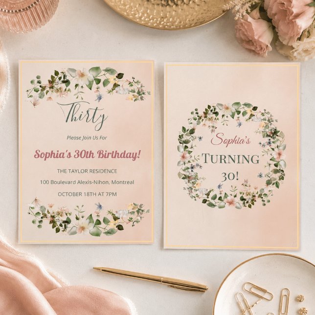 Invitación elegante floral para cumpleaños 30 (Subido por el creador)