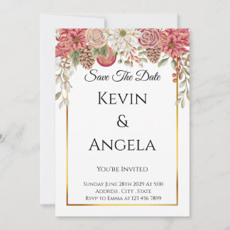 Invitación elegante floral para guardar la fecha
