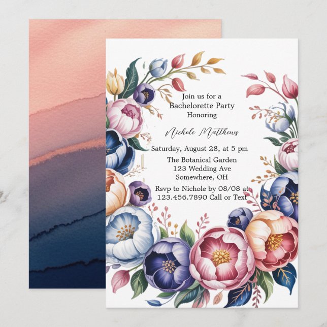 Invitación Elegante Floral Para La Fiesta De La Bachillerato (Anverso / Reverso)