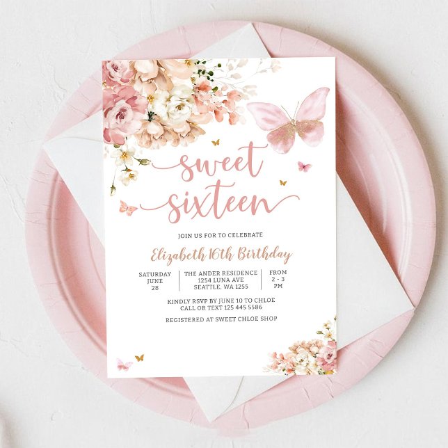 Invitación elegante floral para los dulces diecisé (Subido por el creador)
