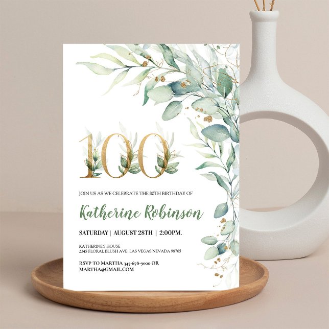 Invitación elegante floral para sus 100 cumpleaños (Subido por el creador)