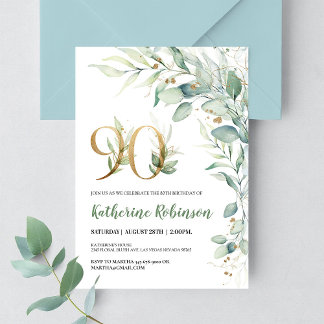 Invitación elegante floral para sus 90 años para e