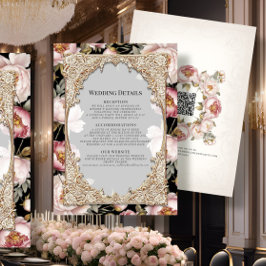 Invitación Elegante floral Peony Gold Pink and Black Details