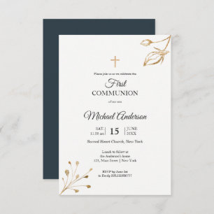 Invitación Elegante floral Primer acto religioso de la Comuni