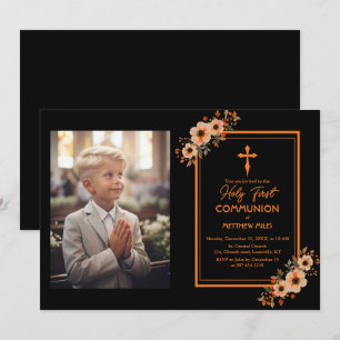 Invitación Elegante floral primera comunión católica